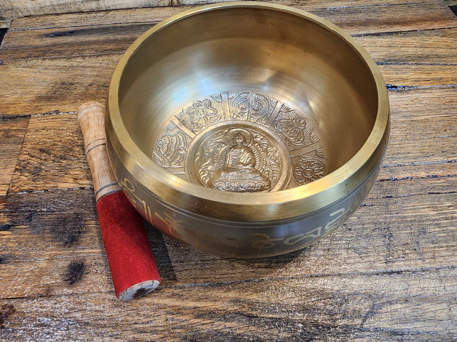 Singing Bowl - Brass - Gold Buddha - 17cm