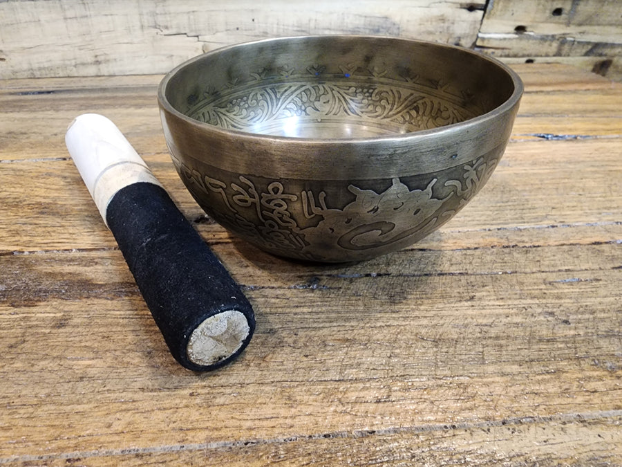 Singing Bowl - Brass - Hand Beaten Buddha - 12.7cm