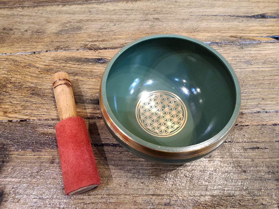 Singing Bowl - Brass - Green Flower of Life - 10cm
