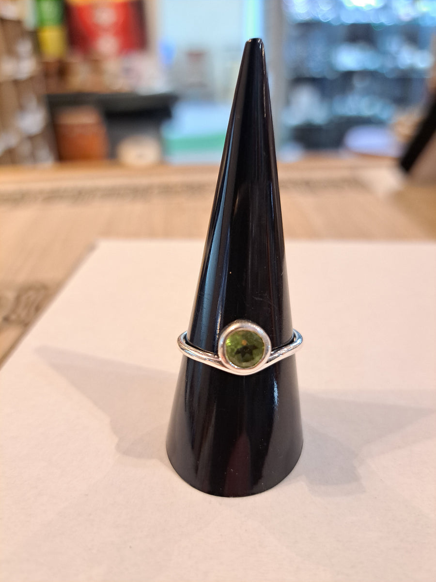 Notched Round Crystal Ring - Sterling Silver - Assorted