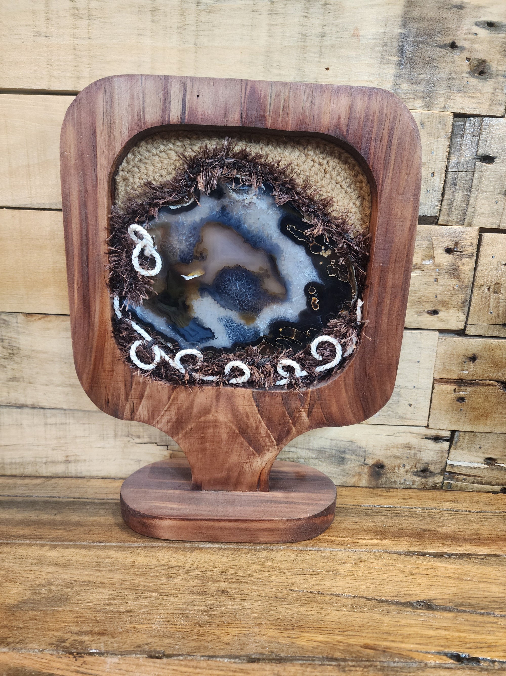 Agate Macramé on Wooden stand