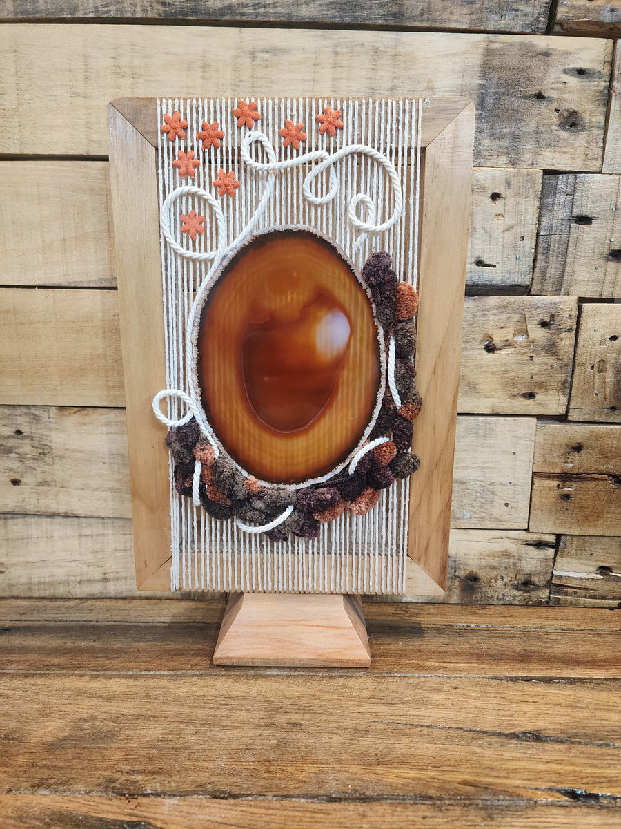 Agate Macramé on Wooden stand