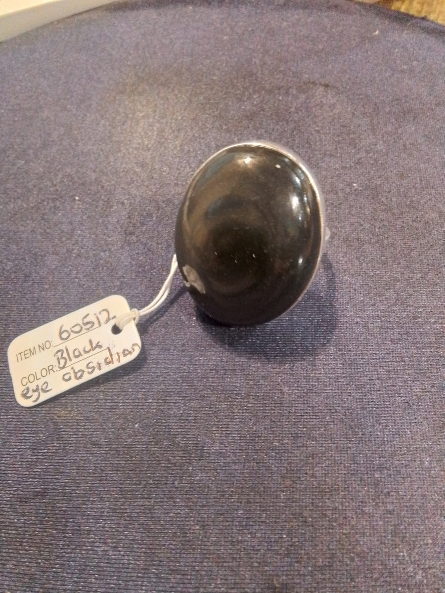 Black Eye Obsidian crystal Ring- size 10