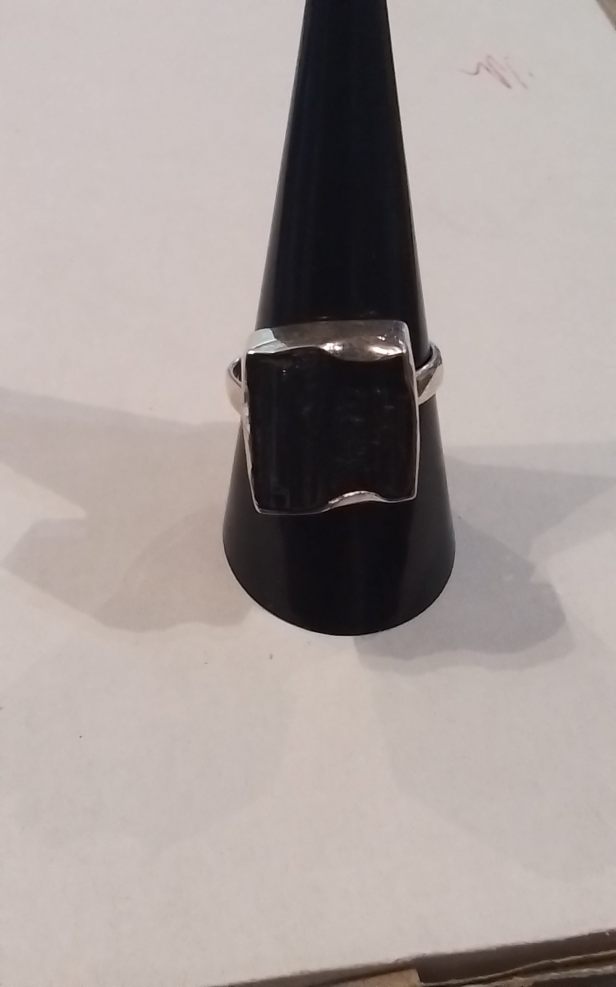 Rings-Sterling Silver-Style Square Raw-Black Tourmaline