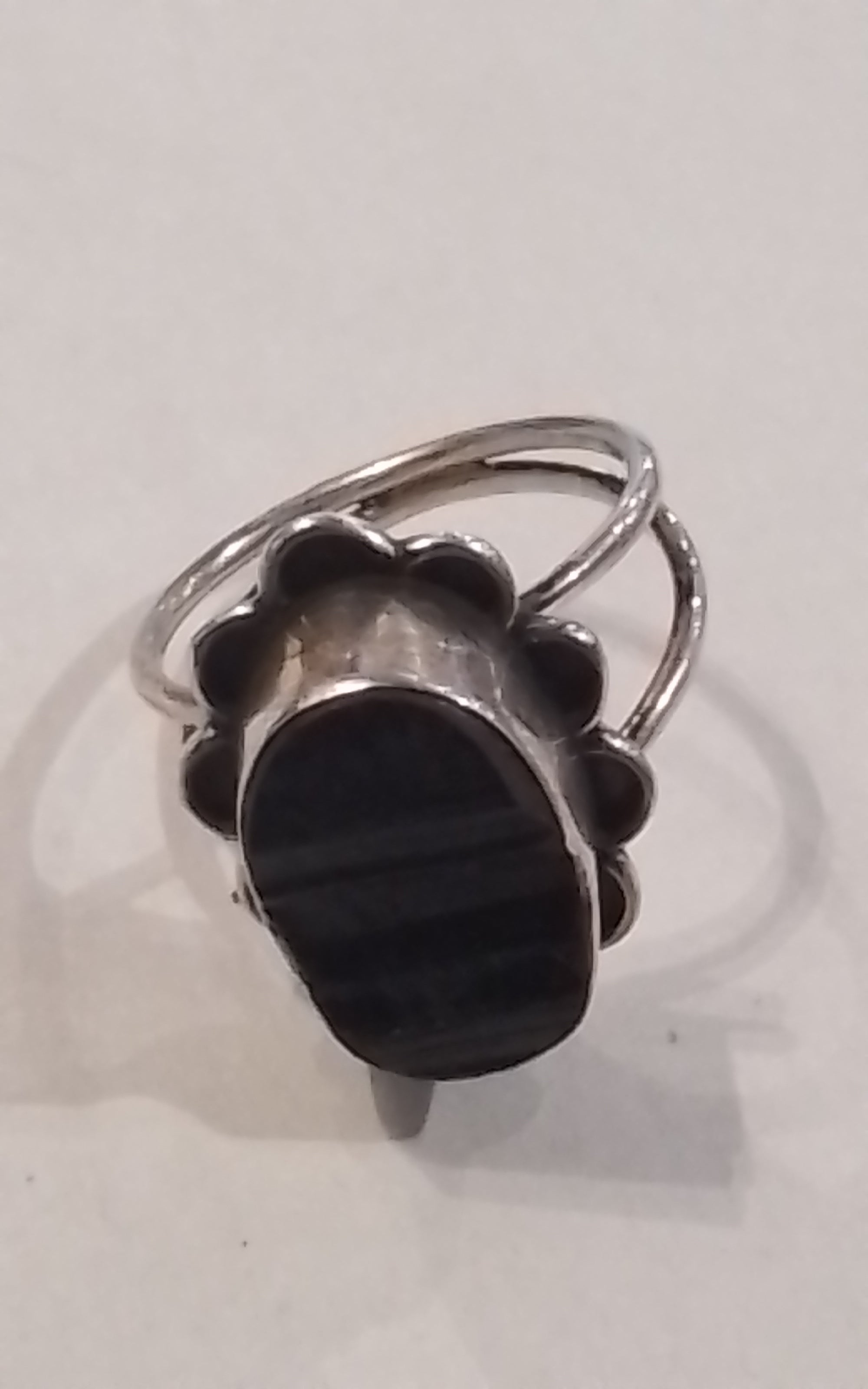 Rings-Sterling Silver-Style Flower Raw-B;ack Tourmaline