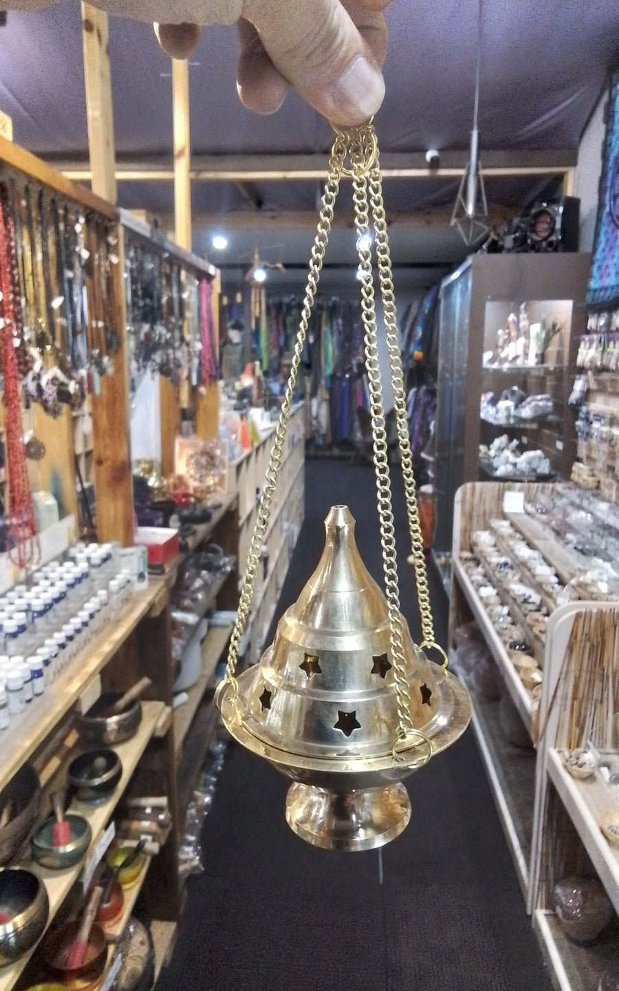 Brass Incense Burner - Stars With Chain