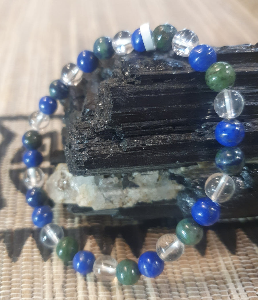 Lapis Lazuli, Chrysocolla & Clear Quartz Bracelet 8mm