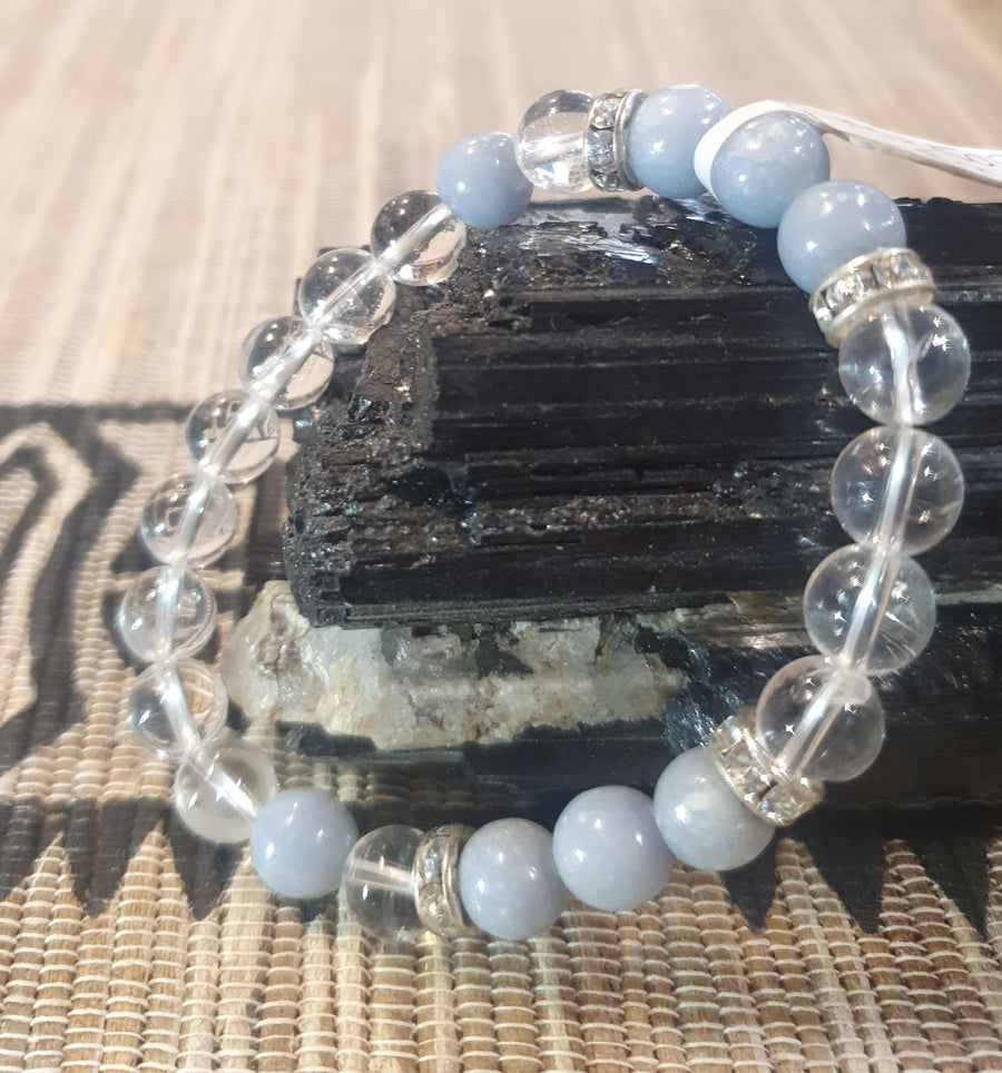 Angelite & Clear Quartz Bracelet 8mm