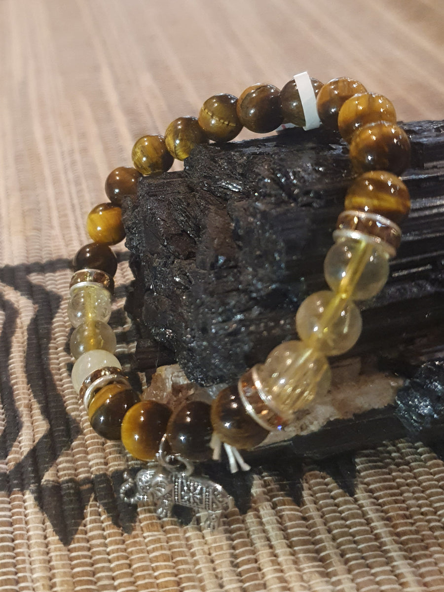 Tigers eye & Rutilated Quartz Elephant Bracelet 8mm