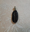 Black Tourmaline Raw Oval Pendant - Sterling Silver