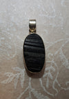 Black Tourmaline Raw Oval Pendant - Sterling Silver