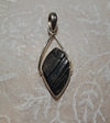 Black Tourmaline Raw Pendant - Sterling Silver