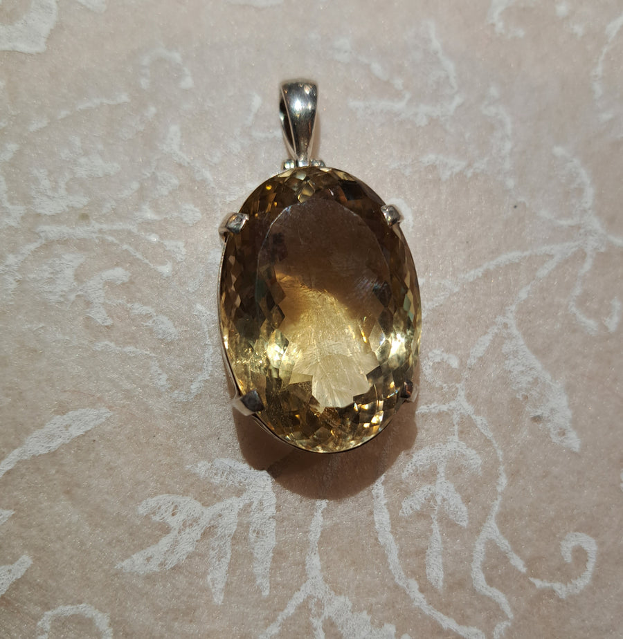 Citrine Faceted Oval Pendant - Sterling Silver