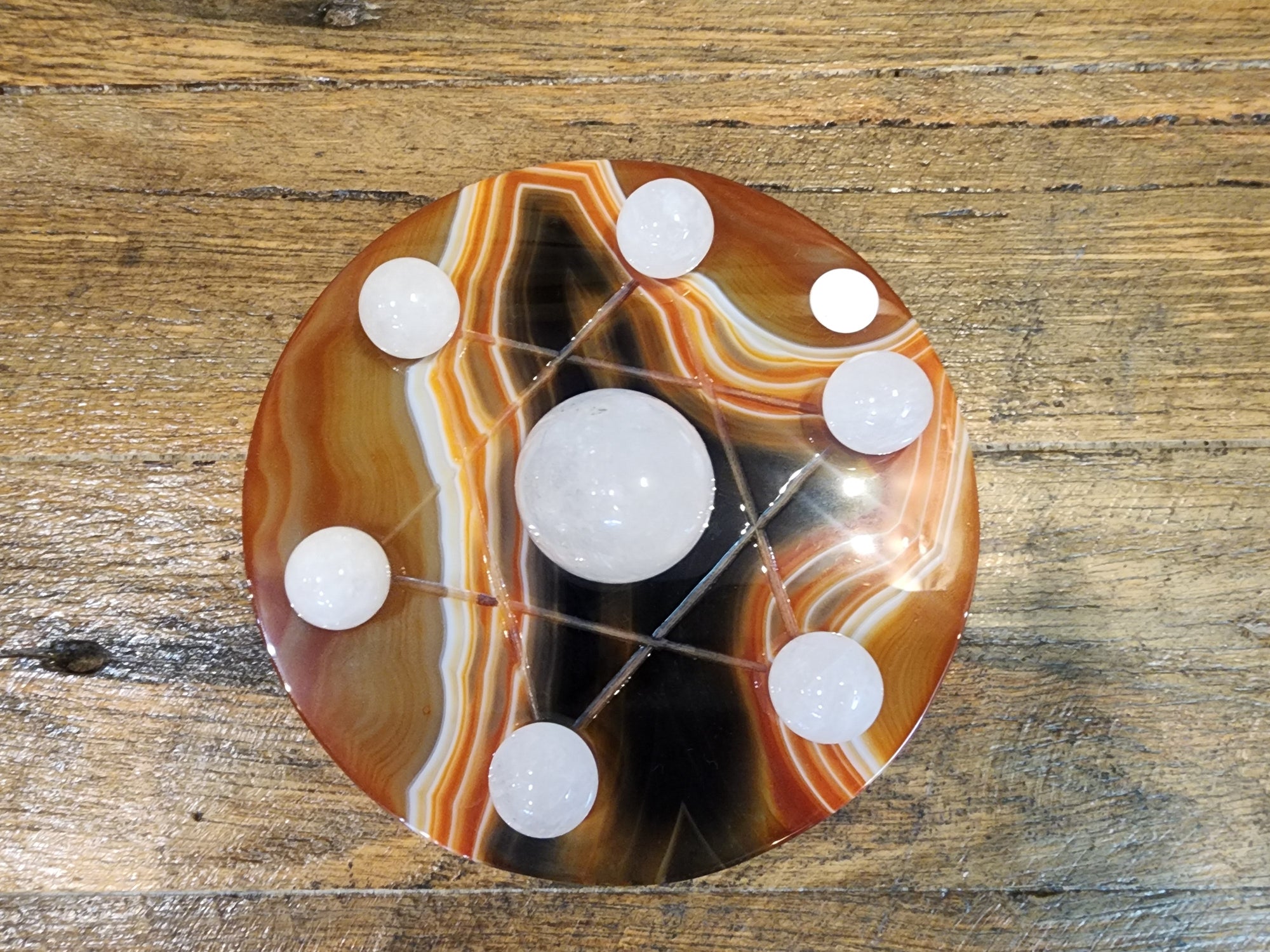 Carnelian base Clear Quartz sphere pentagram