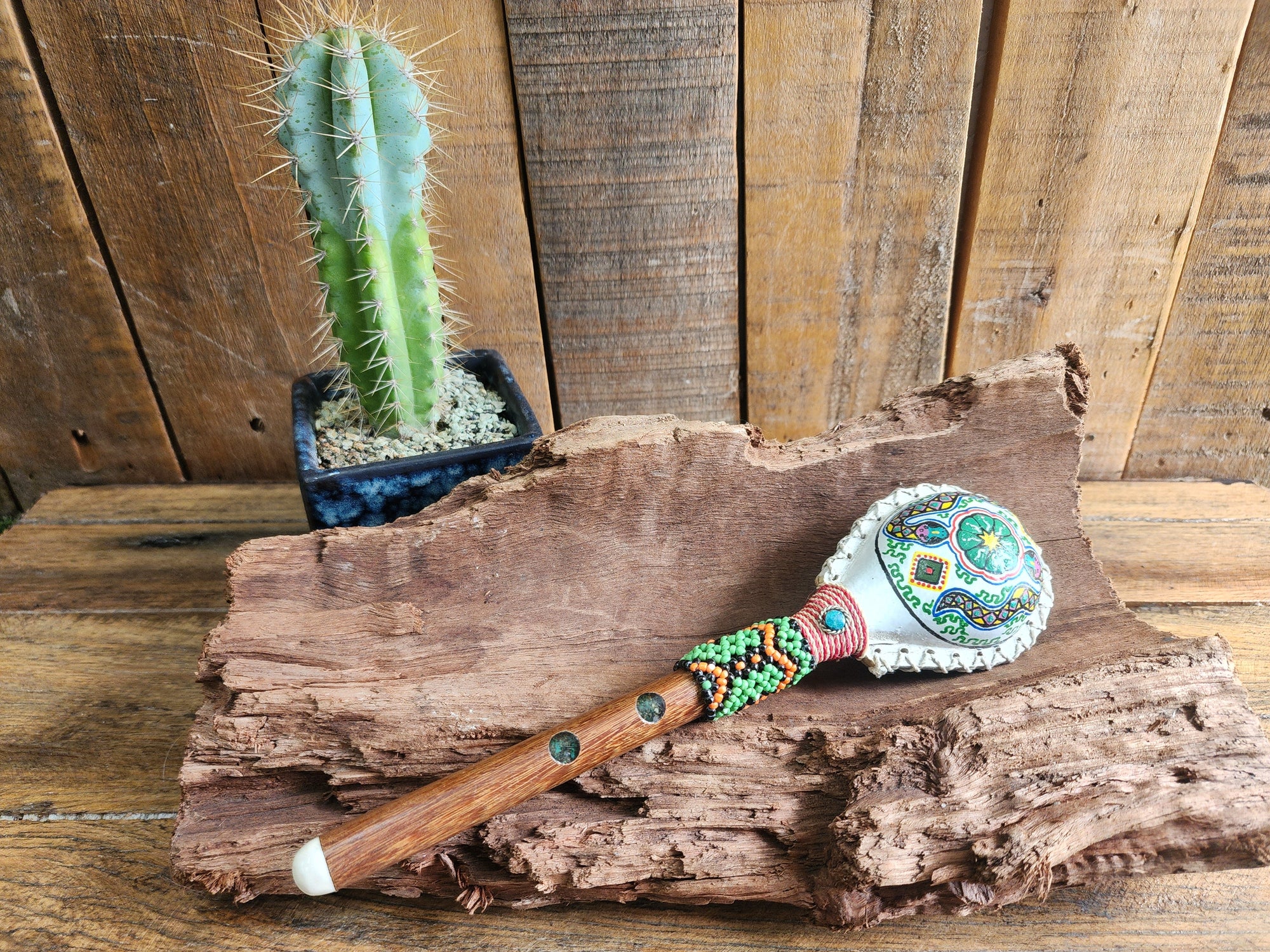Rattle Painted Leather - Shamanic Handcrafted - Shipibo