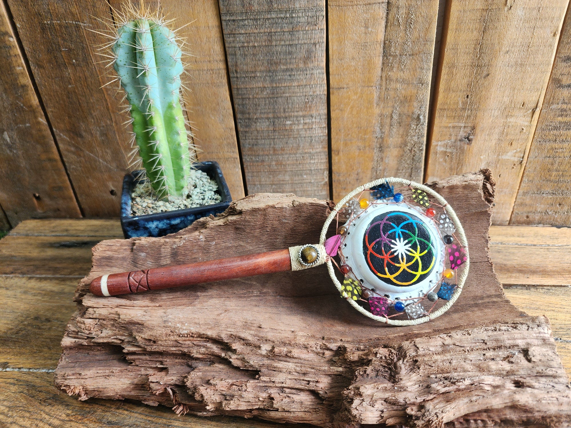 Rattle Painted Leather - Shamanic Handcrafted - Shipibo