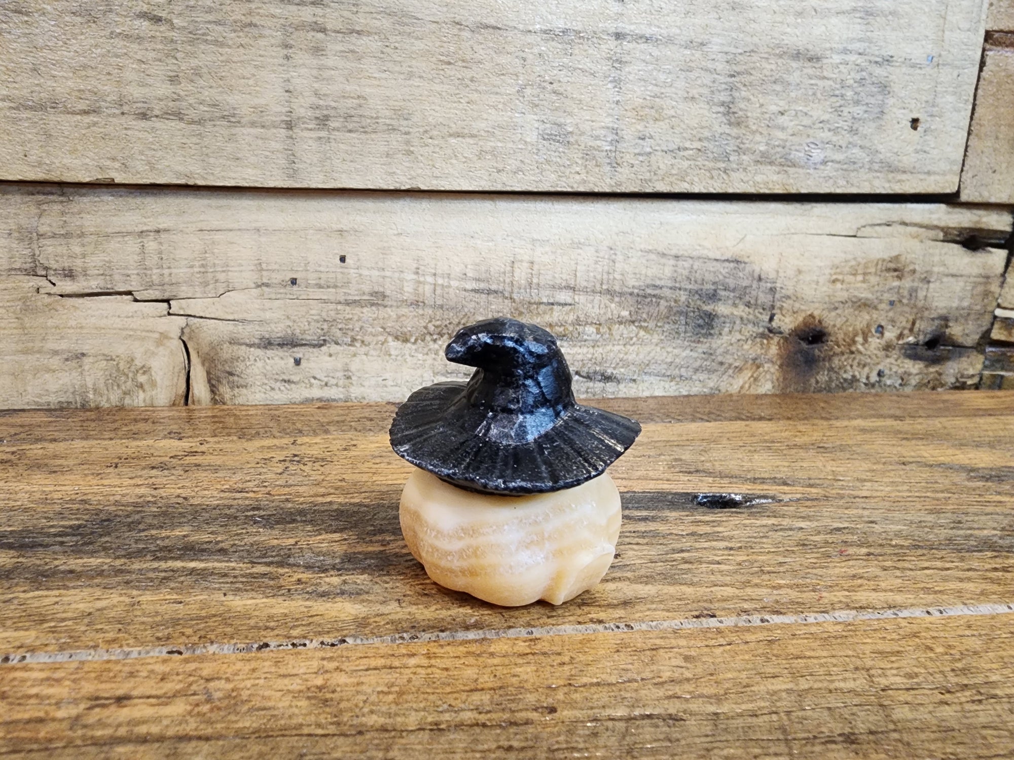 Witch Pumpkin Head: Calcite & Obsidian