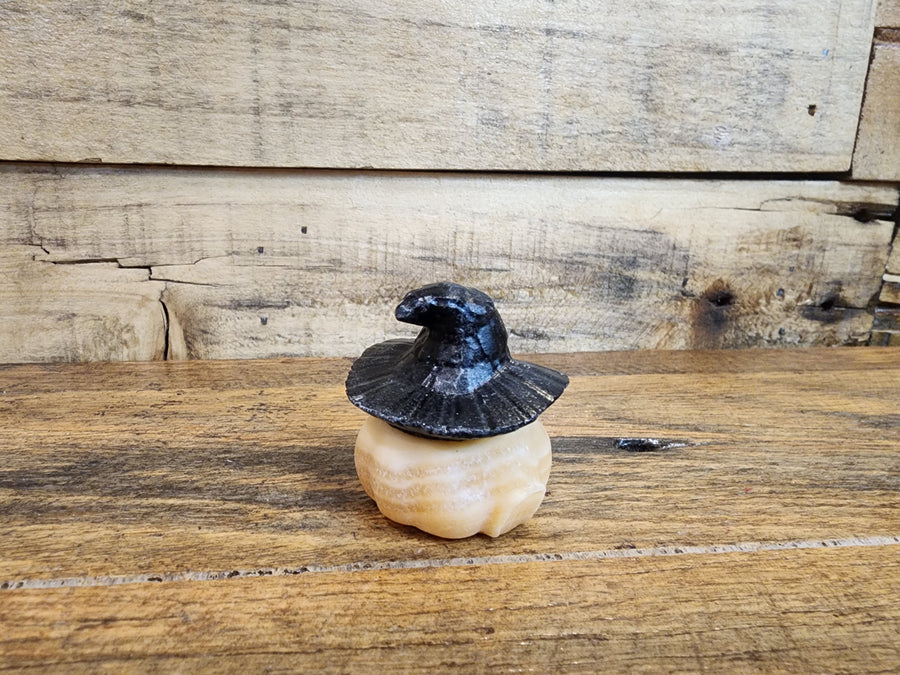 Witch Pumpkin Head: Calcite & Obsidian