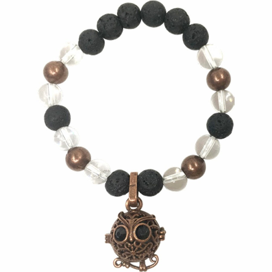 Lava & Copper Bracelet With Owl Locket