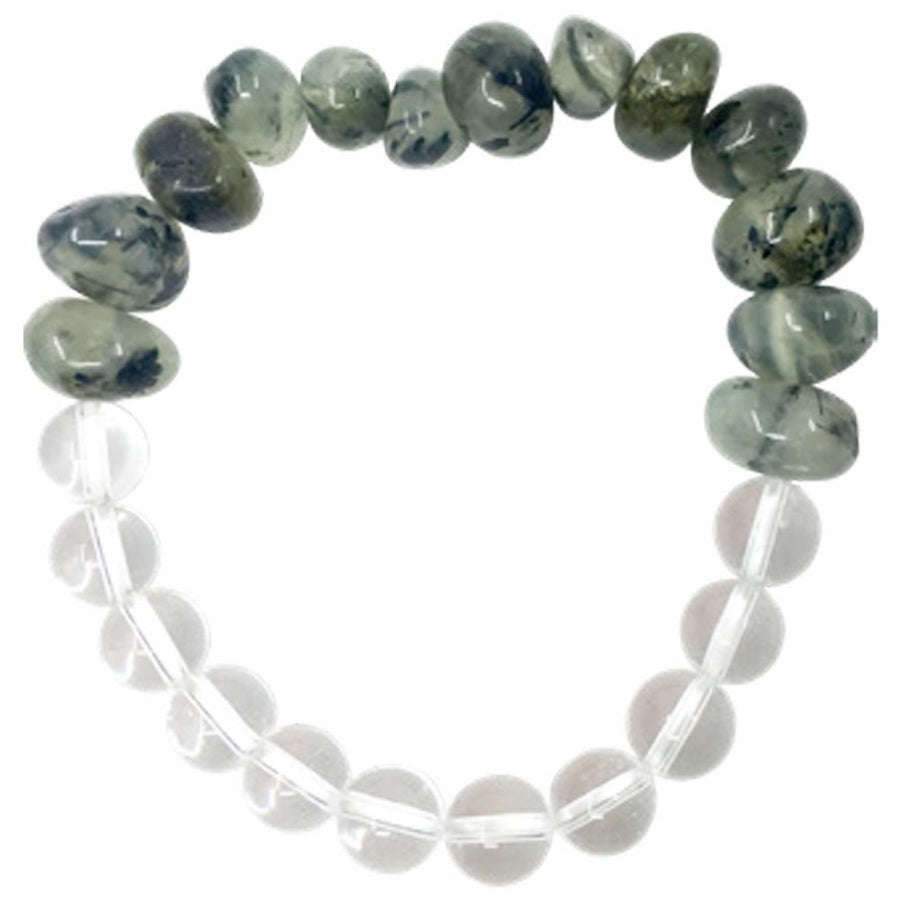 Prehnite Nugget & Clear Quartz Bracelet