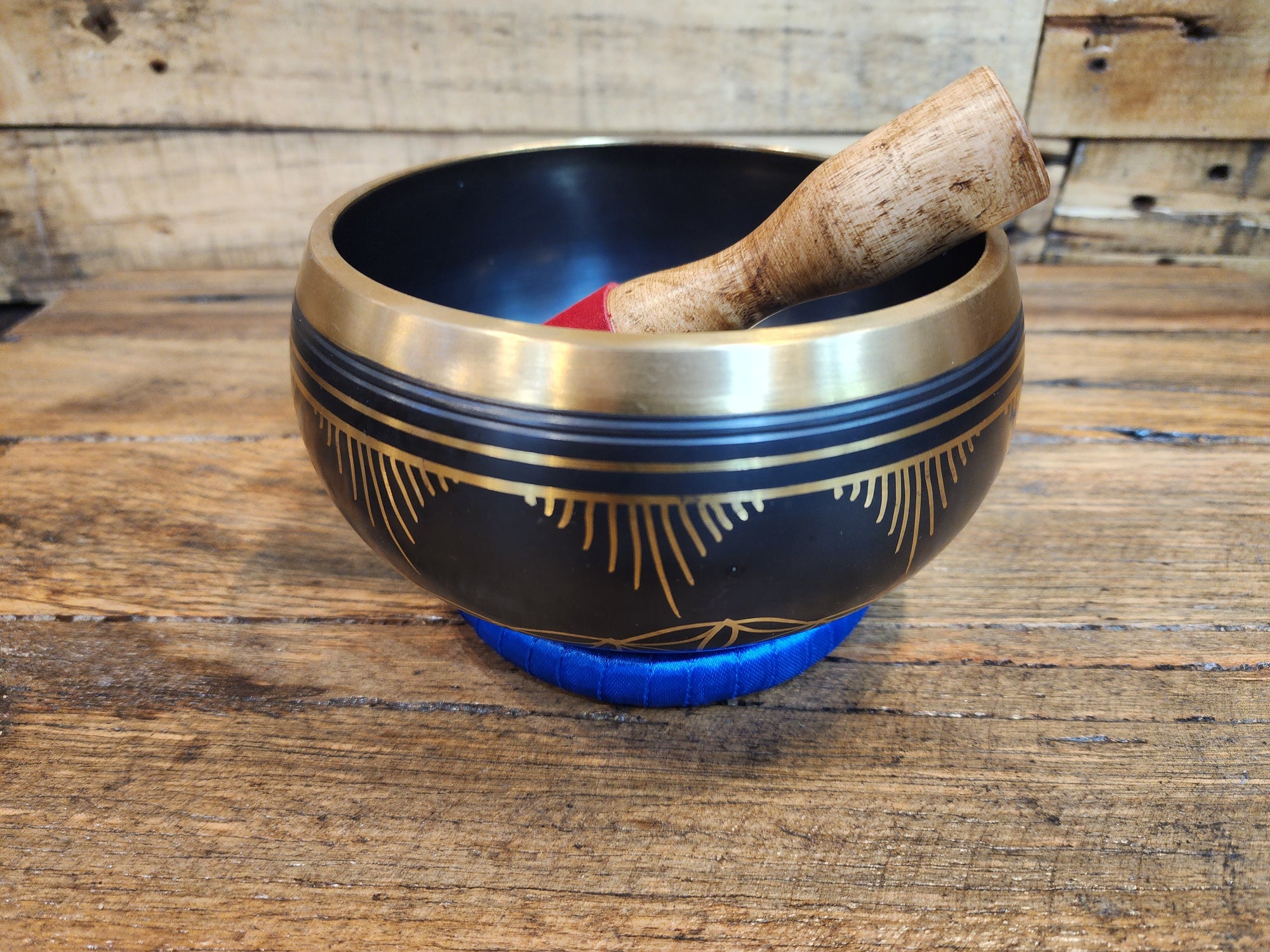 Singing Bowl - Brass - Flower of Life Black - 15cm