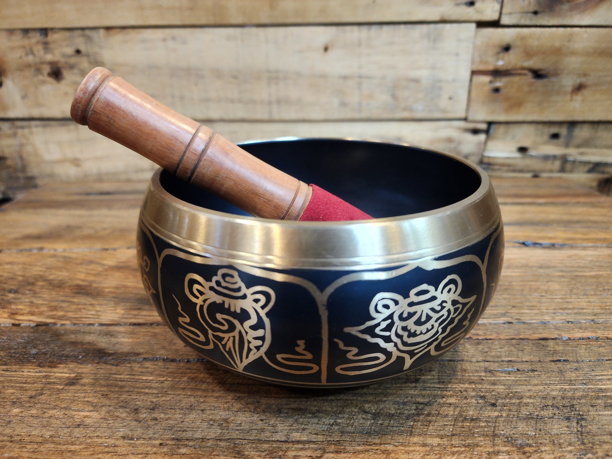 Singing Bowl - Brass - Buddha Eyes Black - 15cm
