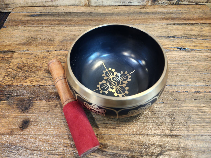 Singing Bowl - Brass - Buddha Eyes Black - 15cm