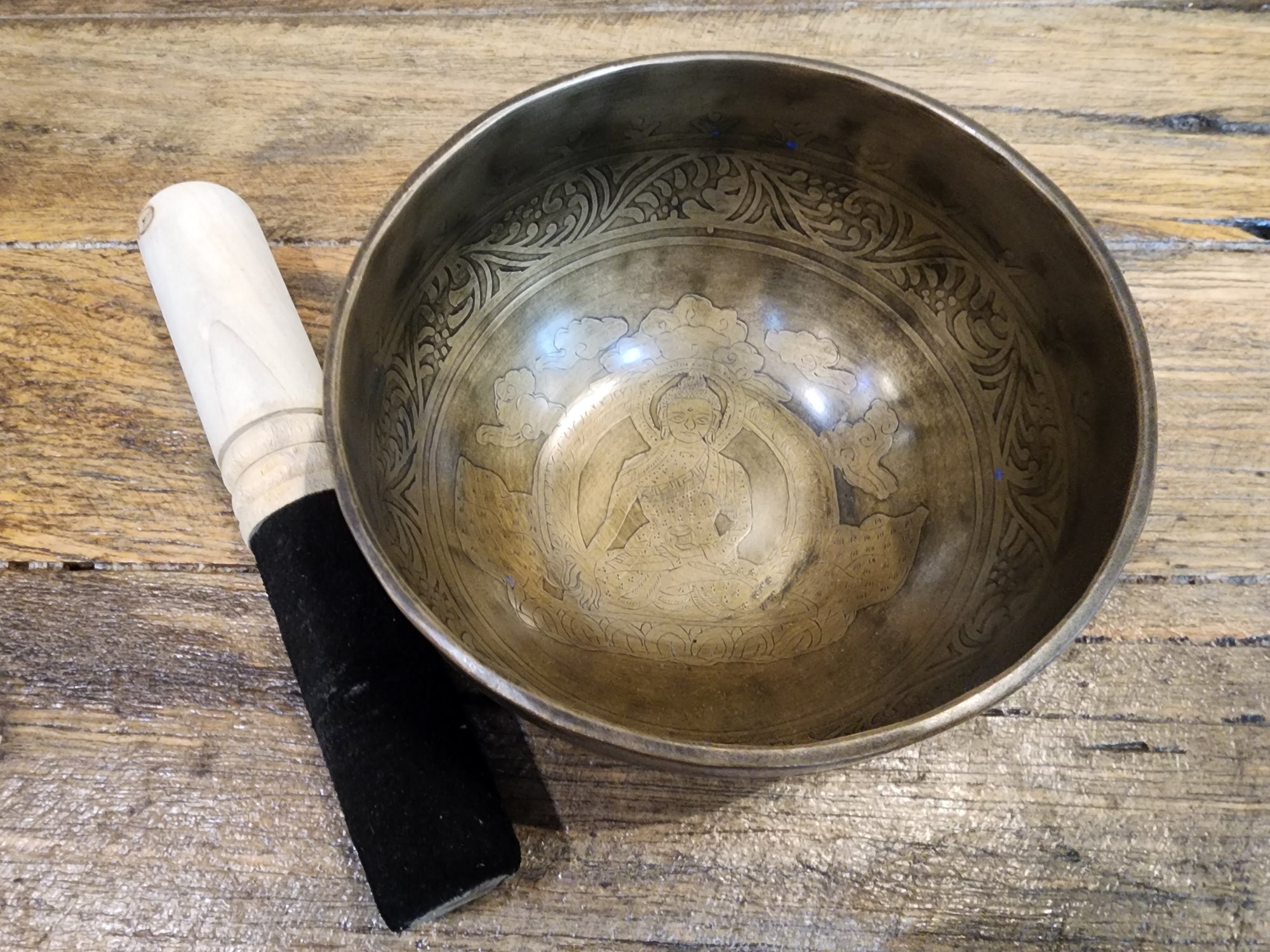 Singing Bowl - Brass - Hand Beaten Buddha - 12.7cm