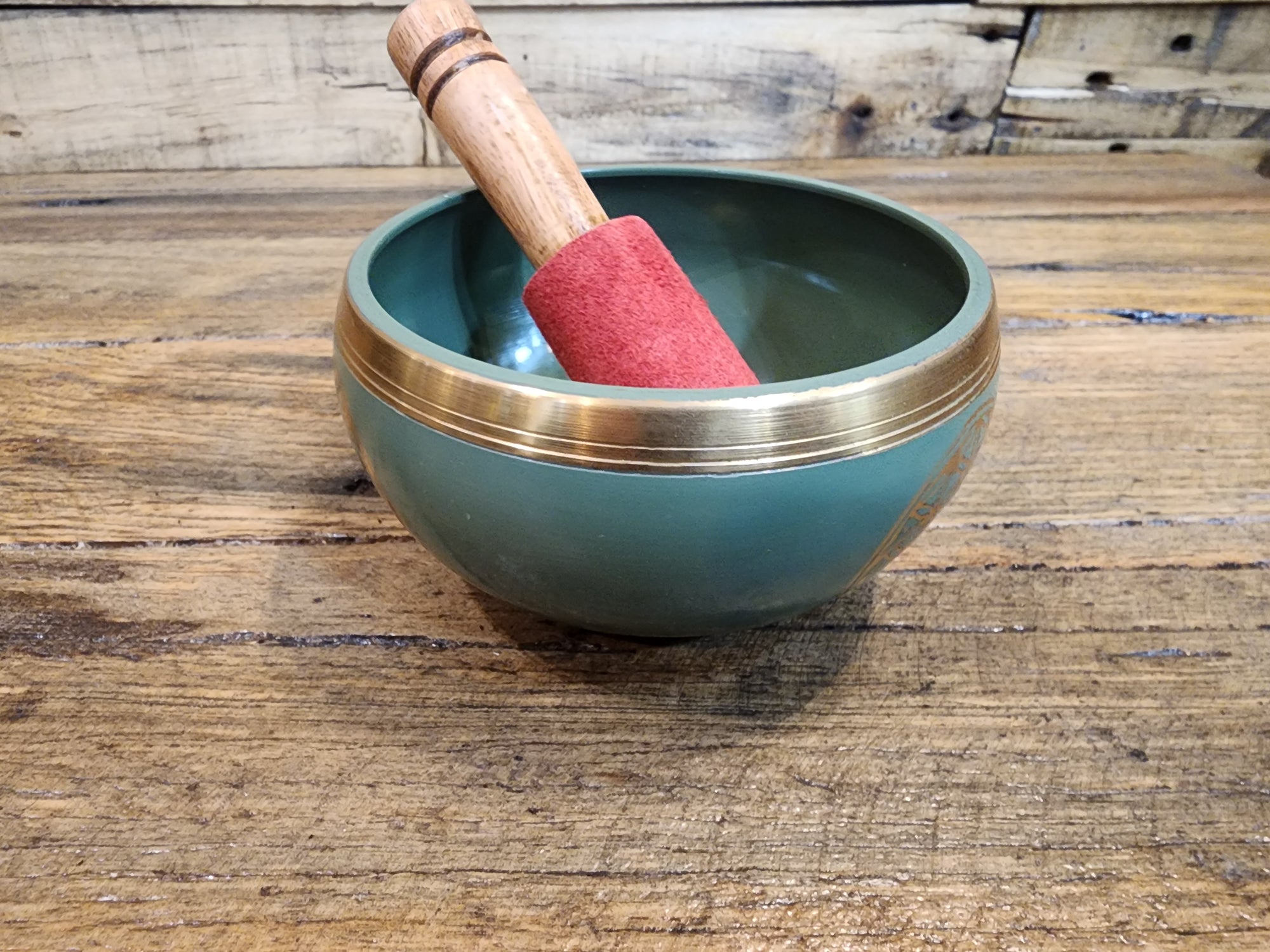 Singing Bowl - Brass - Green Flower of Life - 10cm
