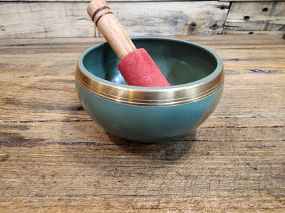 Singing Bowl - Brass - Green Flower of Life - 10cm