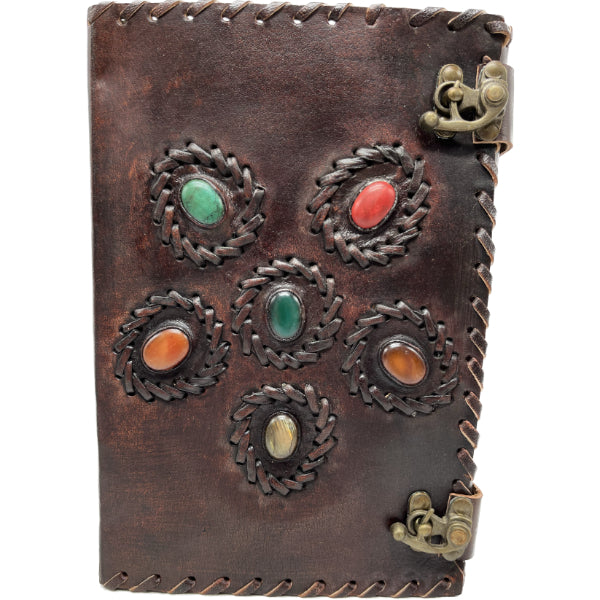 Leather Journal - 6 stones - Brown