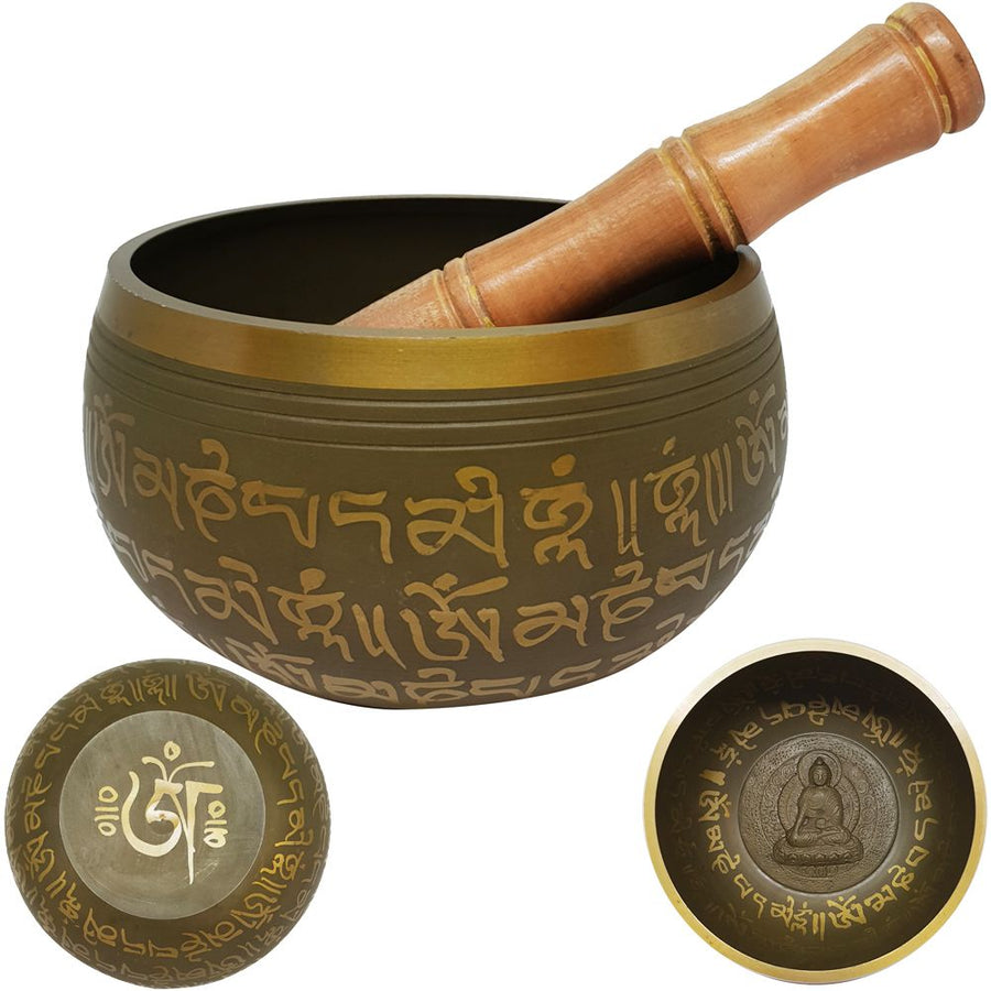Singing Bowl - Brass Antique Buddha 13cm