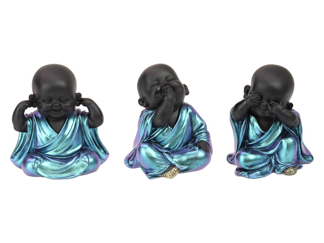 Sitting Buddha Statue -  Three Wise Monk - "See no evil, hear no evil, speak no evil."