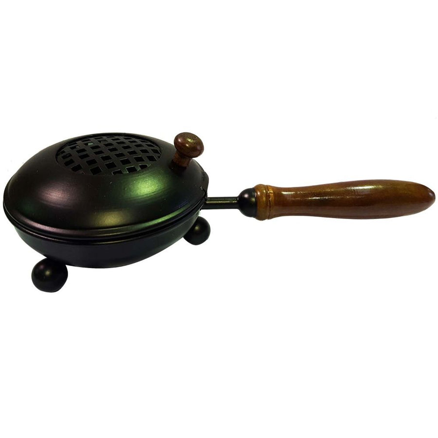 Iron Charcoal Incense Burner With Wooden Handle 26 Cm