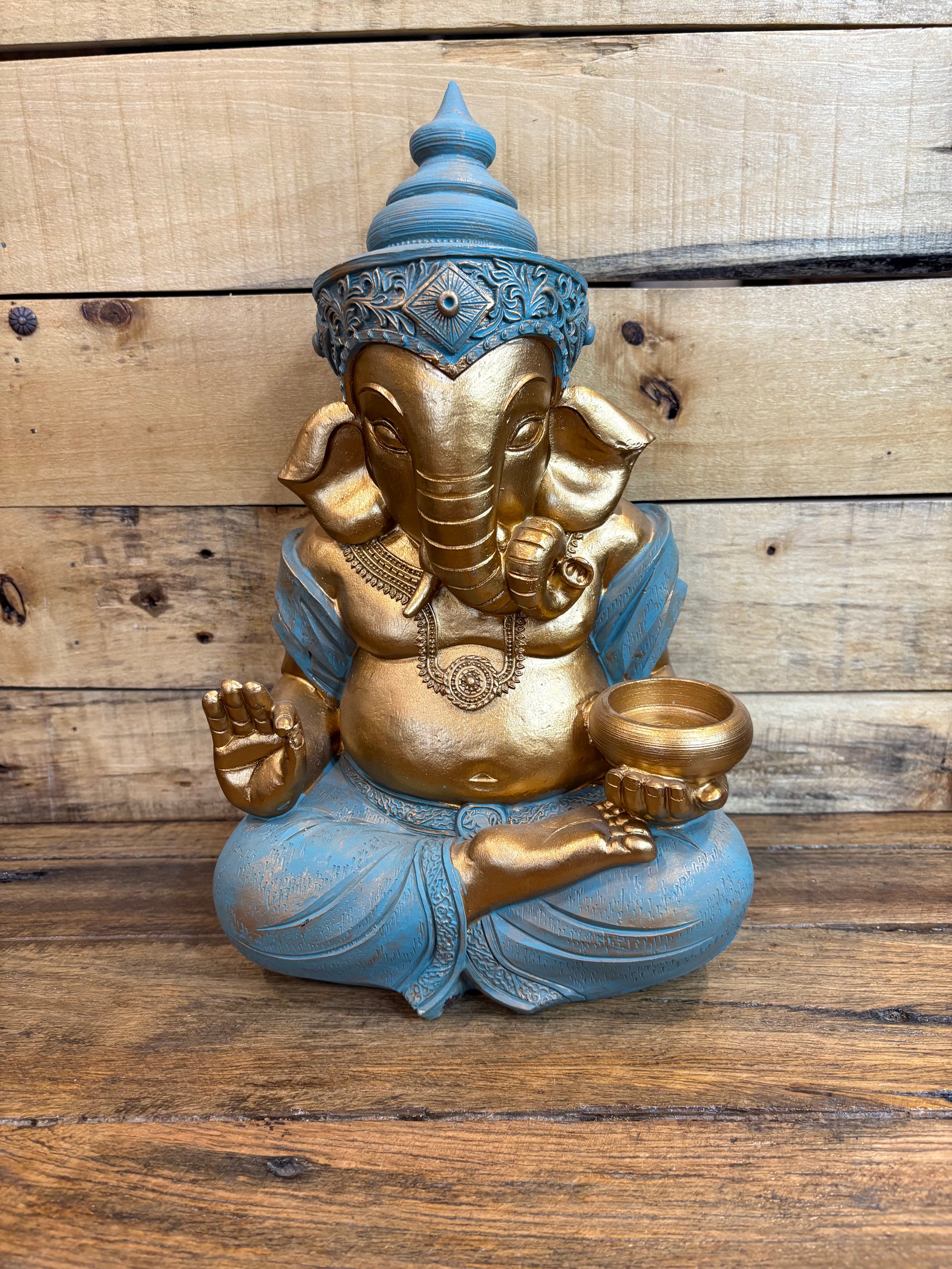 Gold Sitting Ganesh with Tealight Holder 31cm