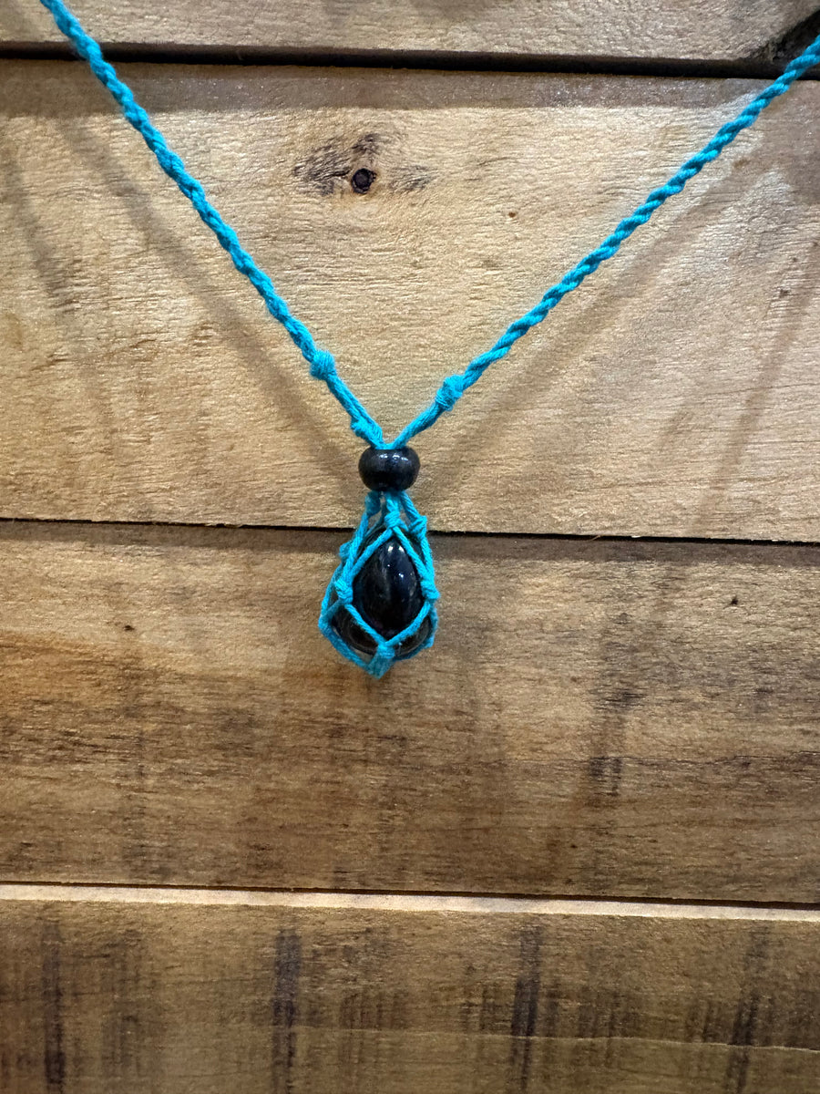 Macrame Crystal Sack Beaded Necklace