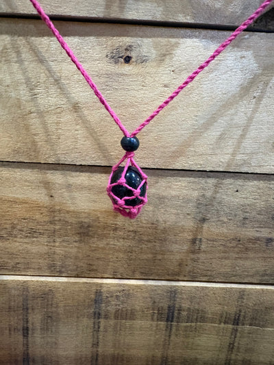 Macrame Crystal Sack Beaded Necklace