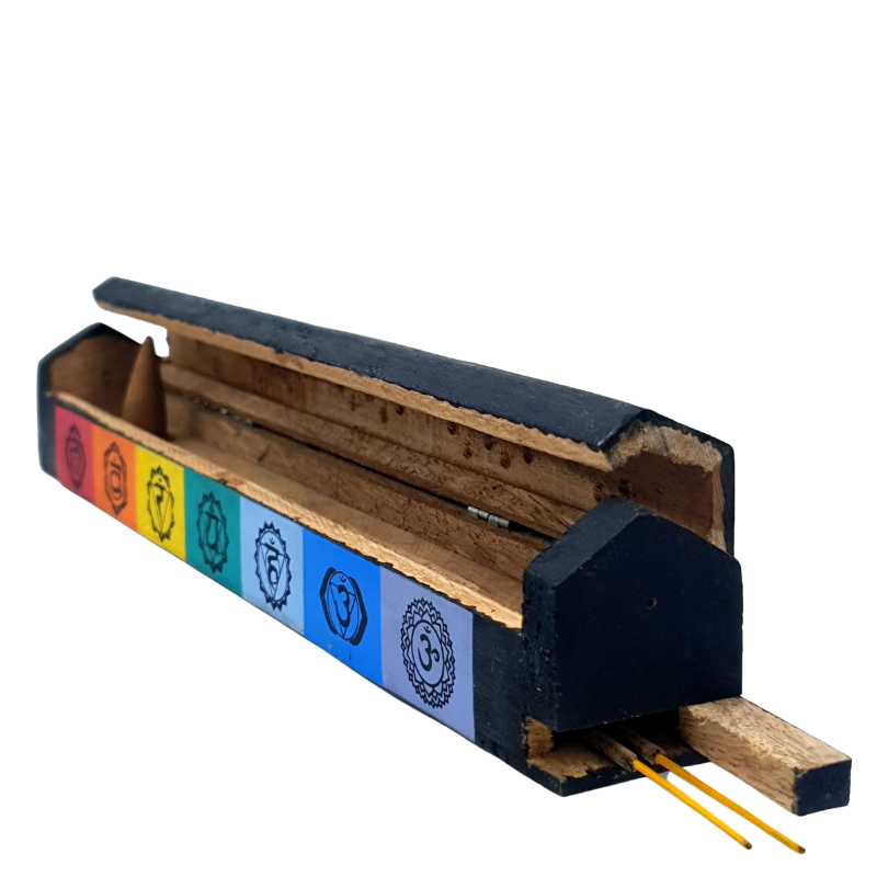 Wooden Coffin Incense Holder - 7 Chakras