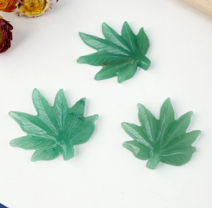 Green Aventurine Crystal Cannabis Leaf