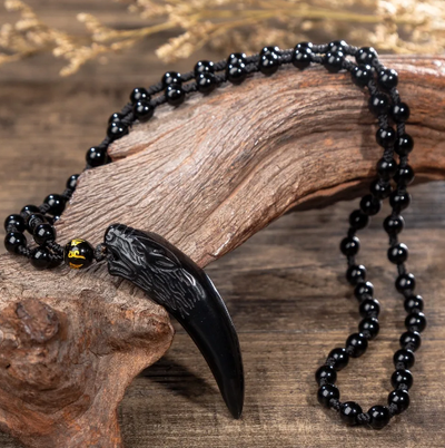 Necklace - Assorted Carved Black Obsidian Pendant Necklace