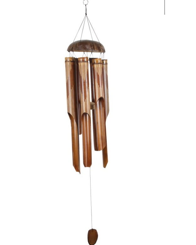 Wind Chime - Bamboo With Carved Stripes & Coconut