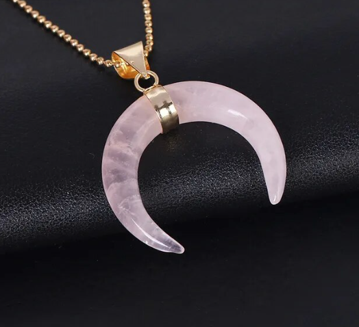 Necklace - Rose Quartz Crescent Moon