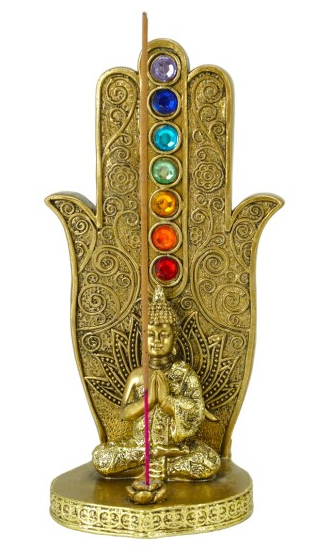 Gold Incense Burner - Buddha, Hamsa & Chakra - Aliminium