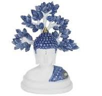 Statue - Blue & White Buddha Bust with Tree of Life