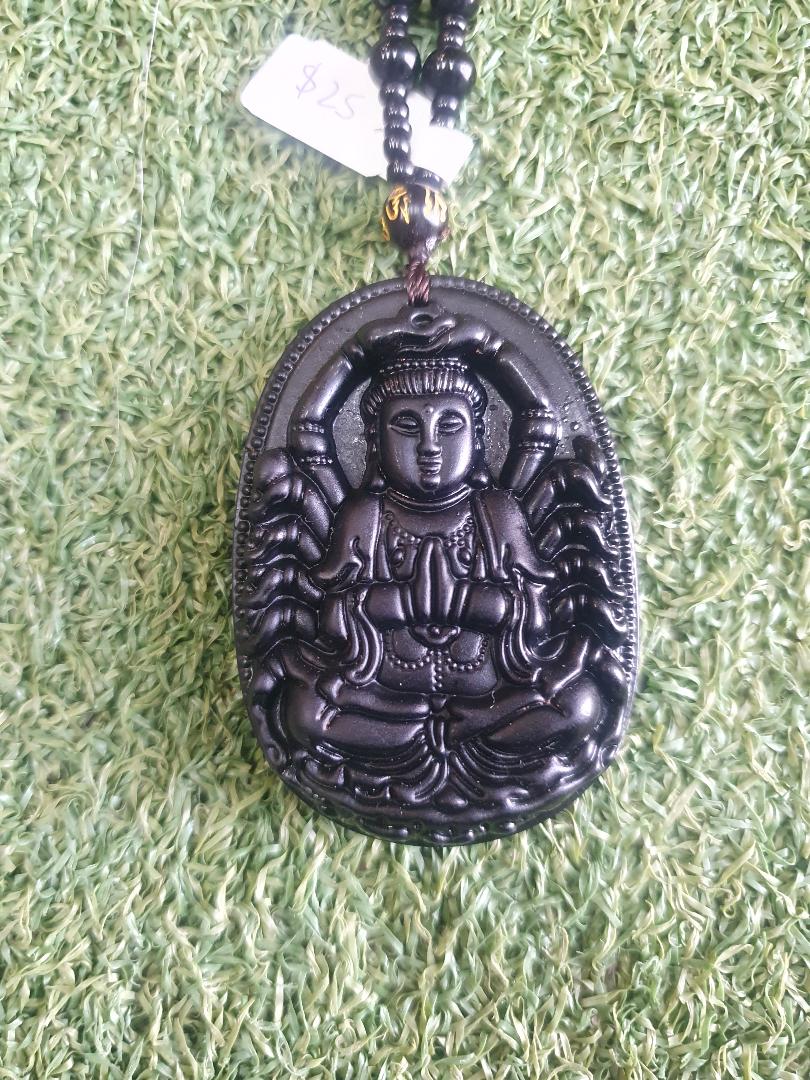 Necklace - Assorted Carved Black Obsidian Pendant Necklace