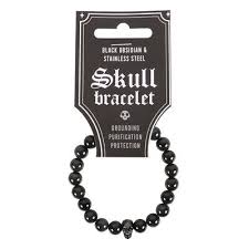 BRACELET - Black Obsidian & Stainless Steel Skull