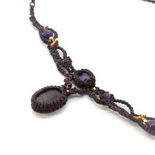 Necklace - Assorted Crystal Oval Drop - Handmade Thread Rope Wrapped Macrame Chain