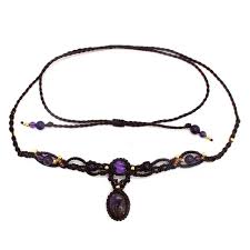 Necklace - Assorted Crystal Oval Drop - Handmade Thread Rope Wrapped Macrame Chain