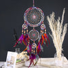 Dream Catcher -  Velvet and  Colored Beads, feather - 5 Rings
