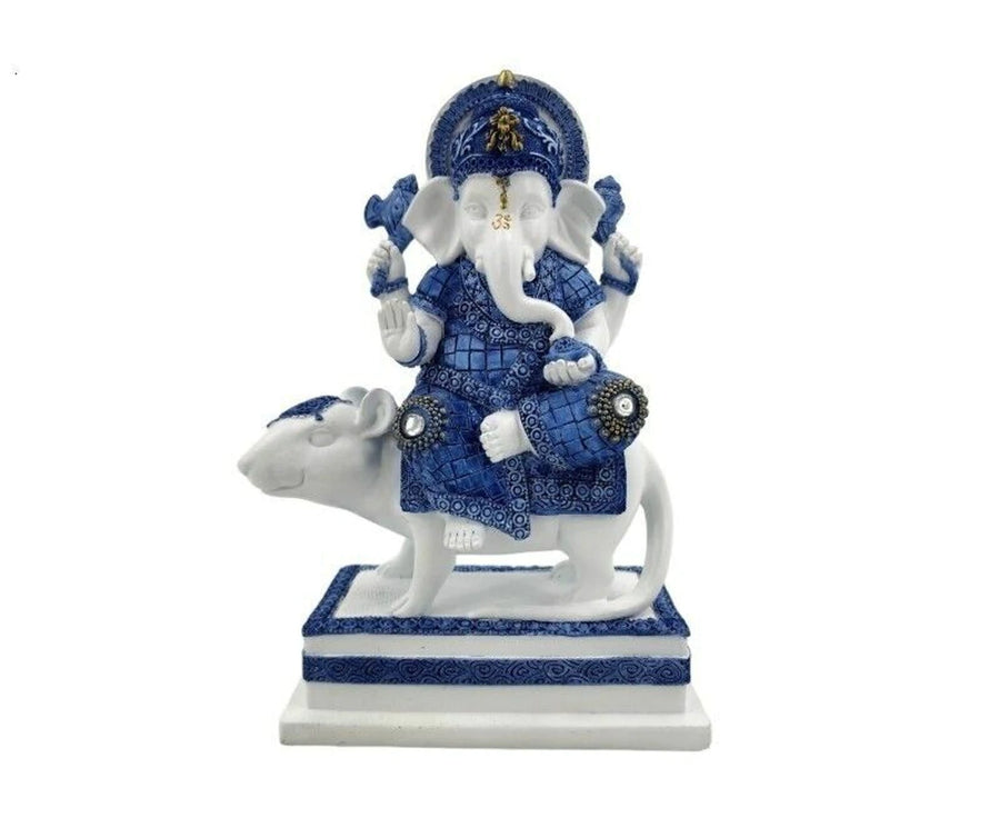 Statue - Ganesh On Mouse In Blue/White